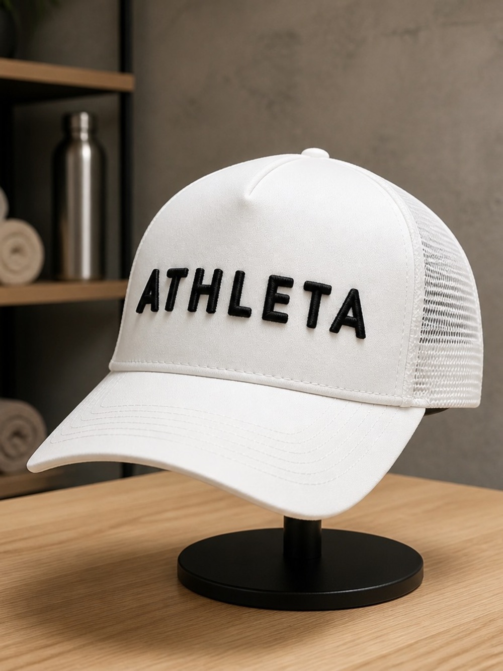 NWT Unisex ATHLETA White Embroidered Truckers Hat Baseball Cap